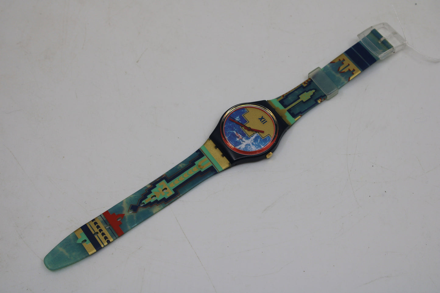 1991 Vintage Gents Swatch, 'Blue Flamingo', GN114, NO box, In VERY Nice, Near Mint Condition, 100% working, Original Strap