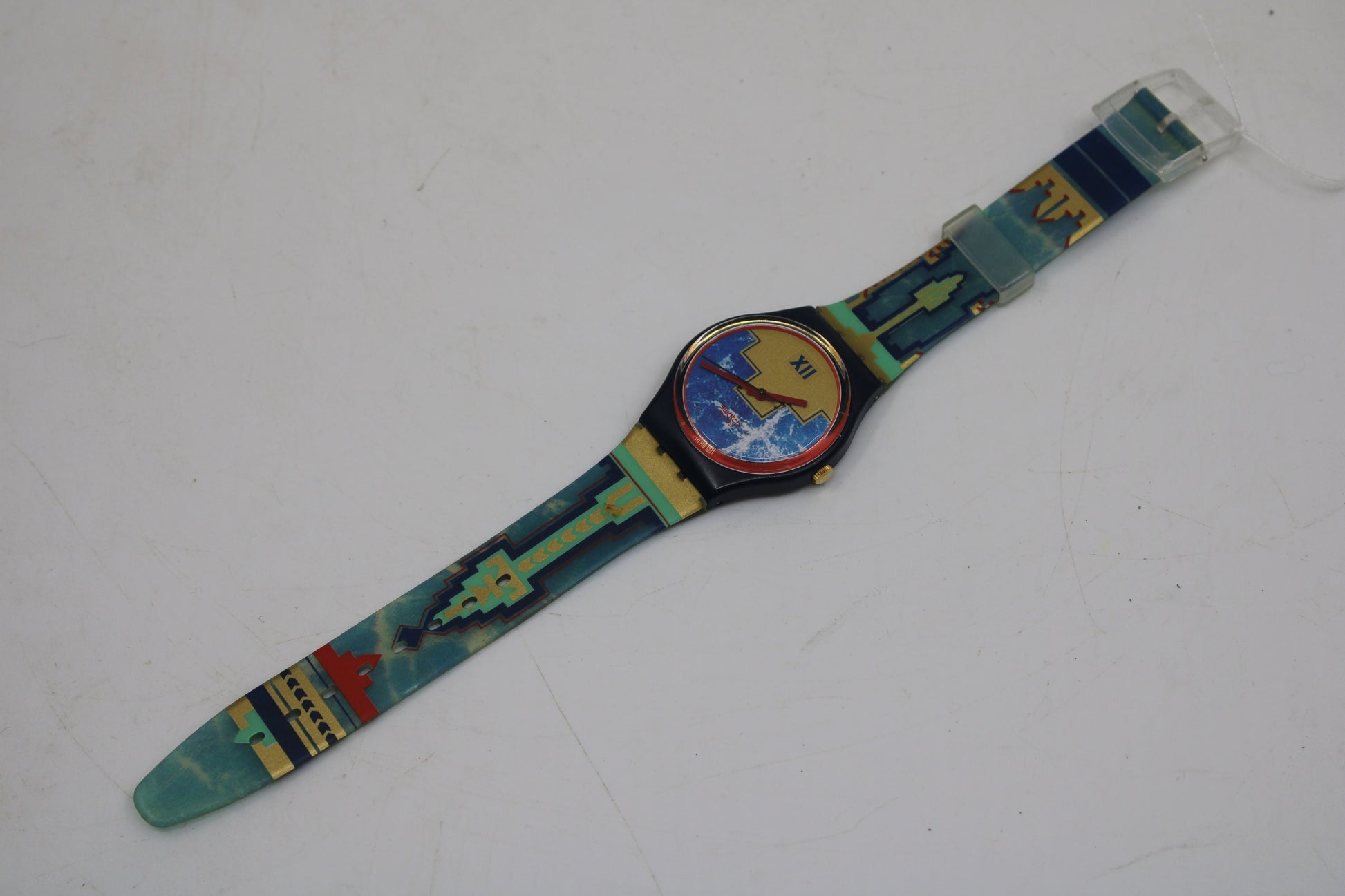 1991 Vintage Gents Swatch, 'Blue Flamingo', GN114, NO box, In VERY Nice, Near Mint Condition, 100% working, Original Strap