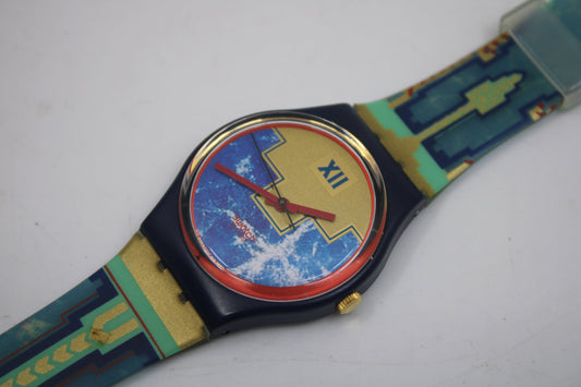 1991 Vintage Gents Swatch, 'Blue Flamingo', GN114, NO box, In VERY Nice, Near Mint Condition, 100% working, Original Strap