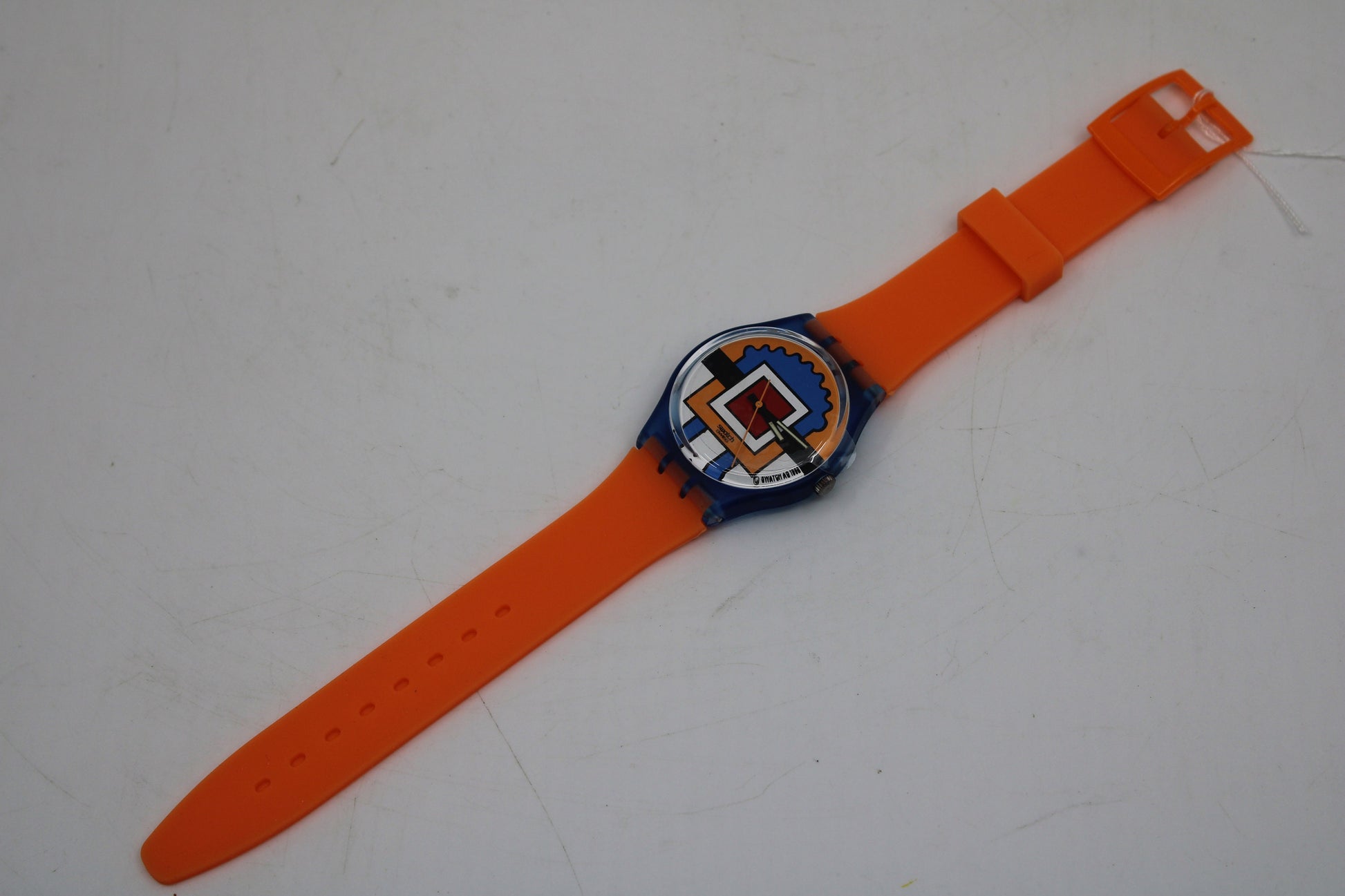1993 NEW OLD STOCK 'Paella', GN129, working 100% nice early 90s vintage Gents Swatch, Brandnew, Non-Original Strap