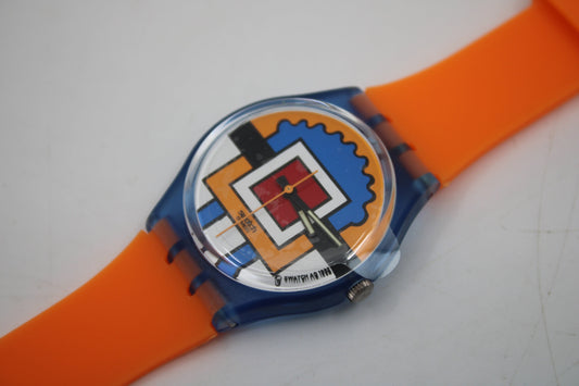 1993 NEW OLD STOCK 'Paella', GN129, working 100% nice early 90s vintage Gents Swatch, Brandnew, Non-Original Strap