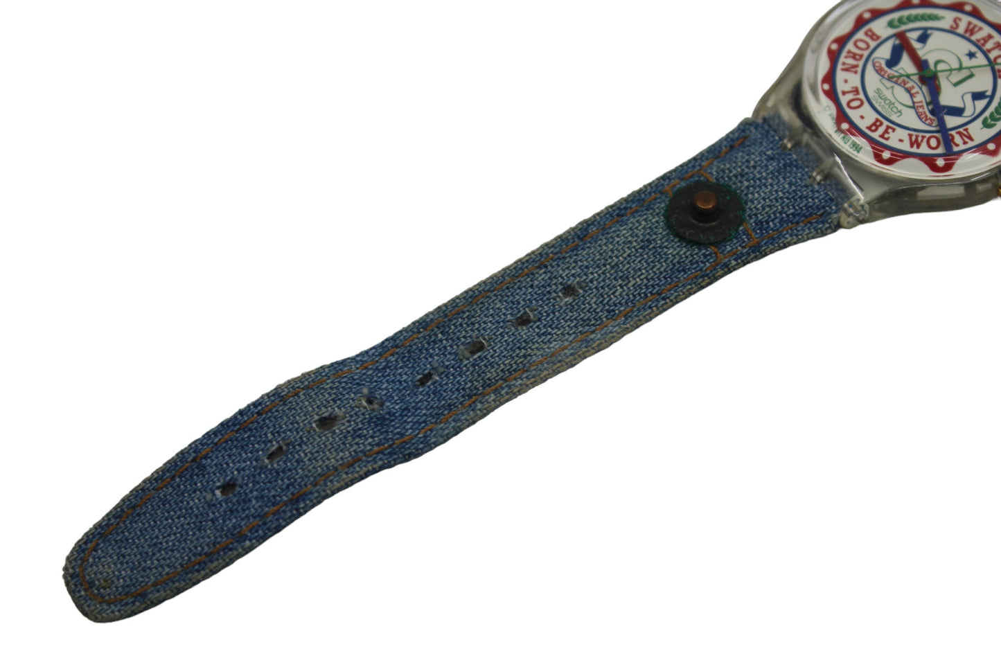 1995 Vintage Gents Swatch 'Red Tag' GK190, nice, used condition, working 100% with the original denim strap