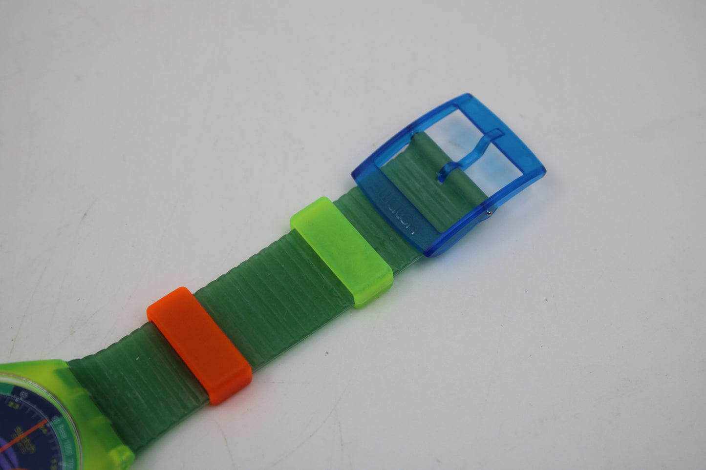 NEW, Unused 1991 Swatch Neo Wave wristwatch, SCJ100 Fluorescent Chronograph, Original Strap