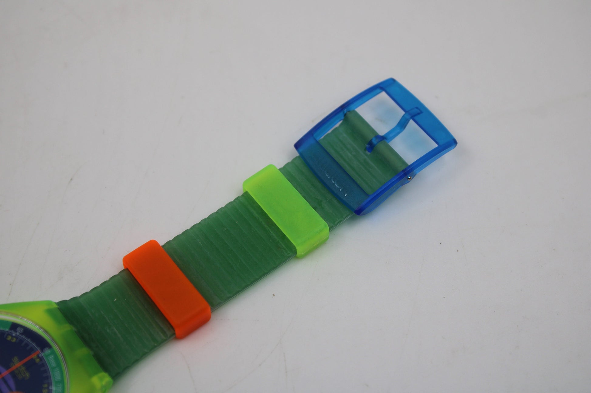 NEW, Unused 1991 Swatch Neo Wave wristwatch, SCJ100 Fluorescent Chronograph, Original Strap