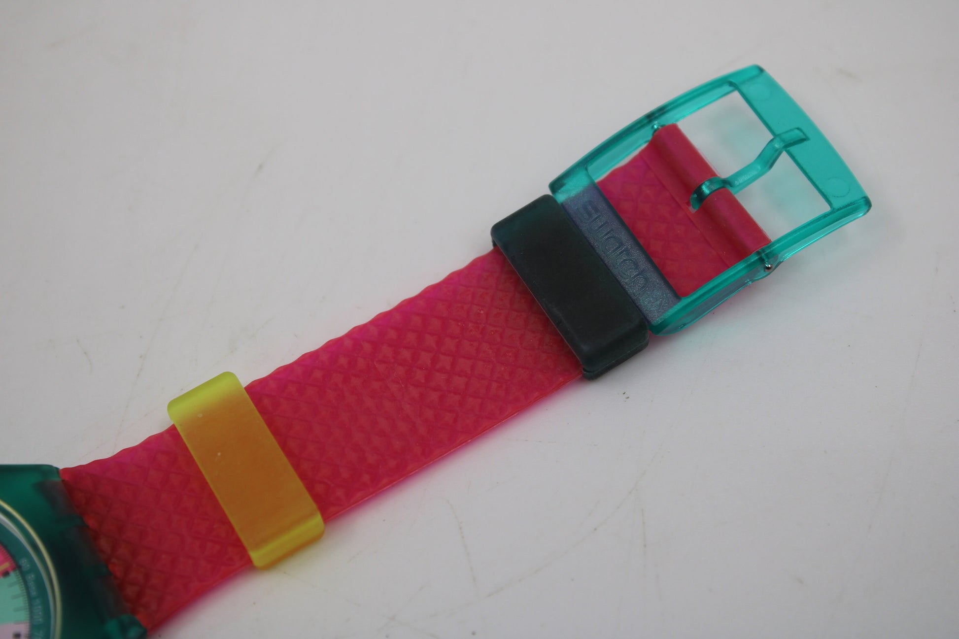 NEW, Unused 1991 Swatch Flash Arrow wristwatch, SCL100 Fluorescent Chronograph, Original Strap