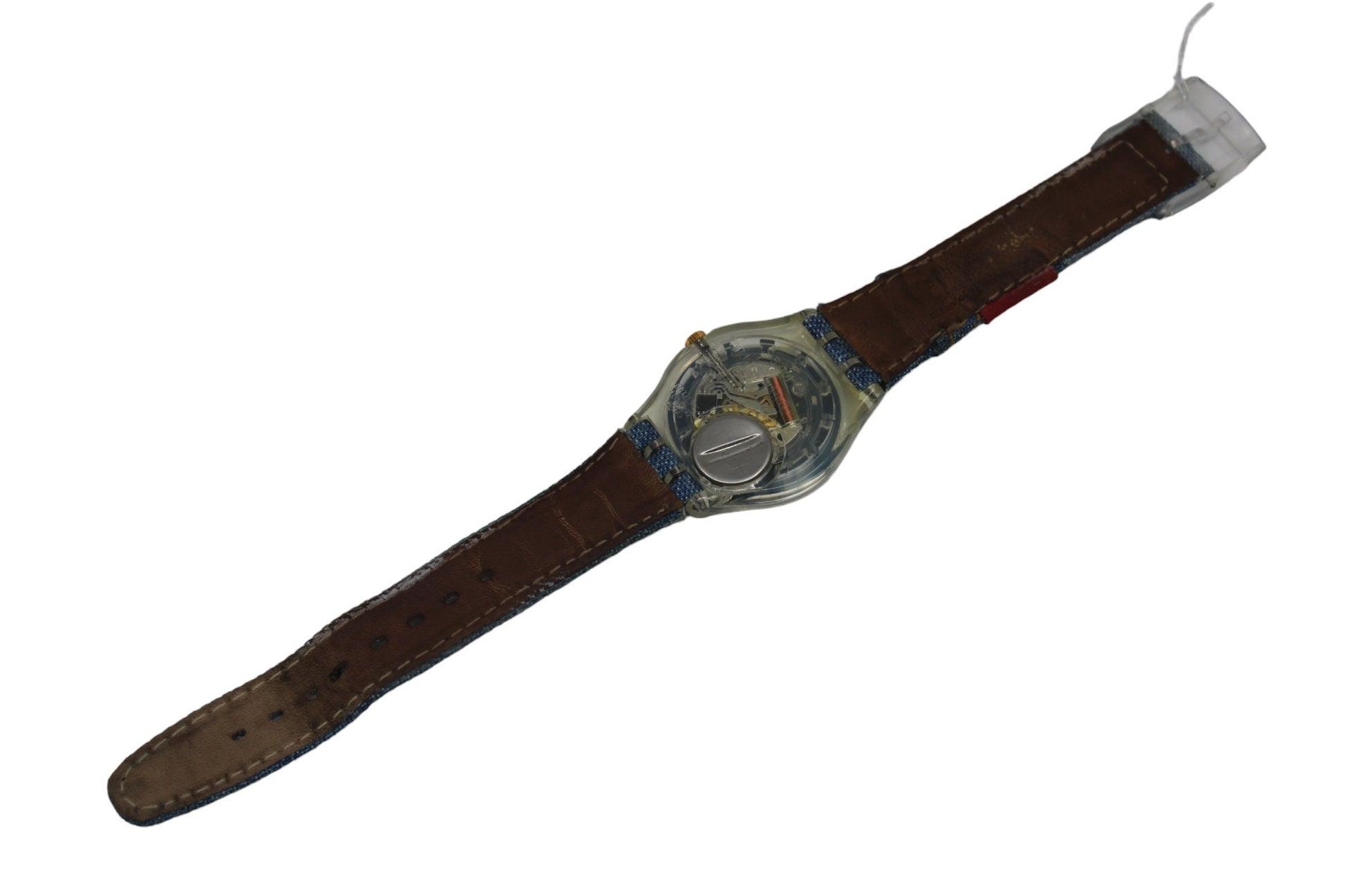 1995 Vintage Gents Swatch 'Red Tag' GK190, nice, used condition, working 100% with the original denim strap