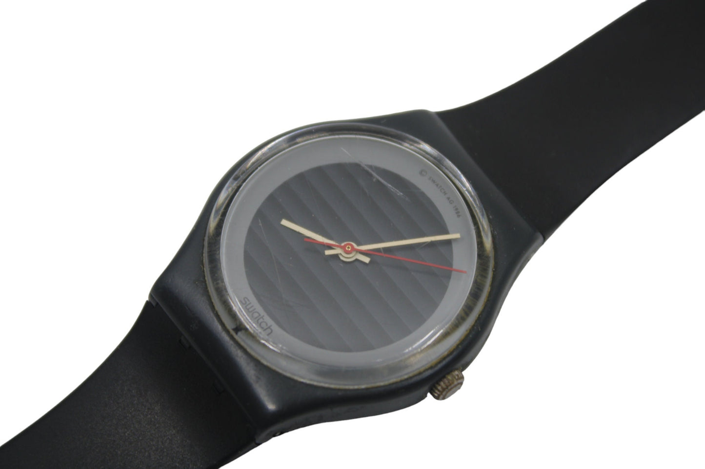 1987 Vintage Gents Swatch 'Silver Circle' GA105, Much used Condition, working 100% READ DESCRIPTION