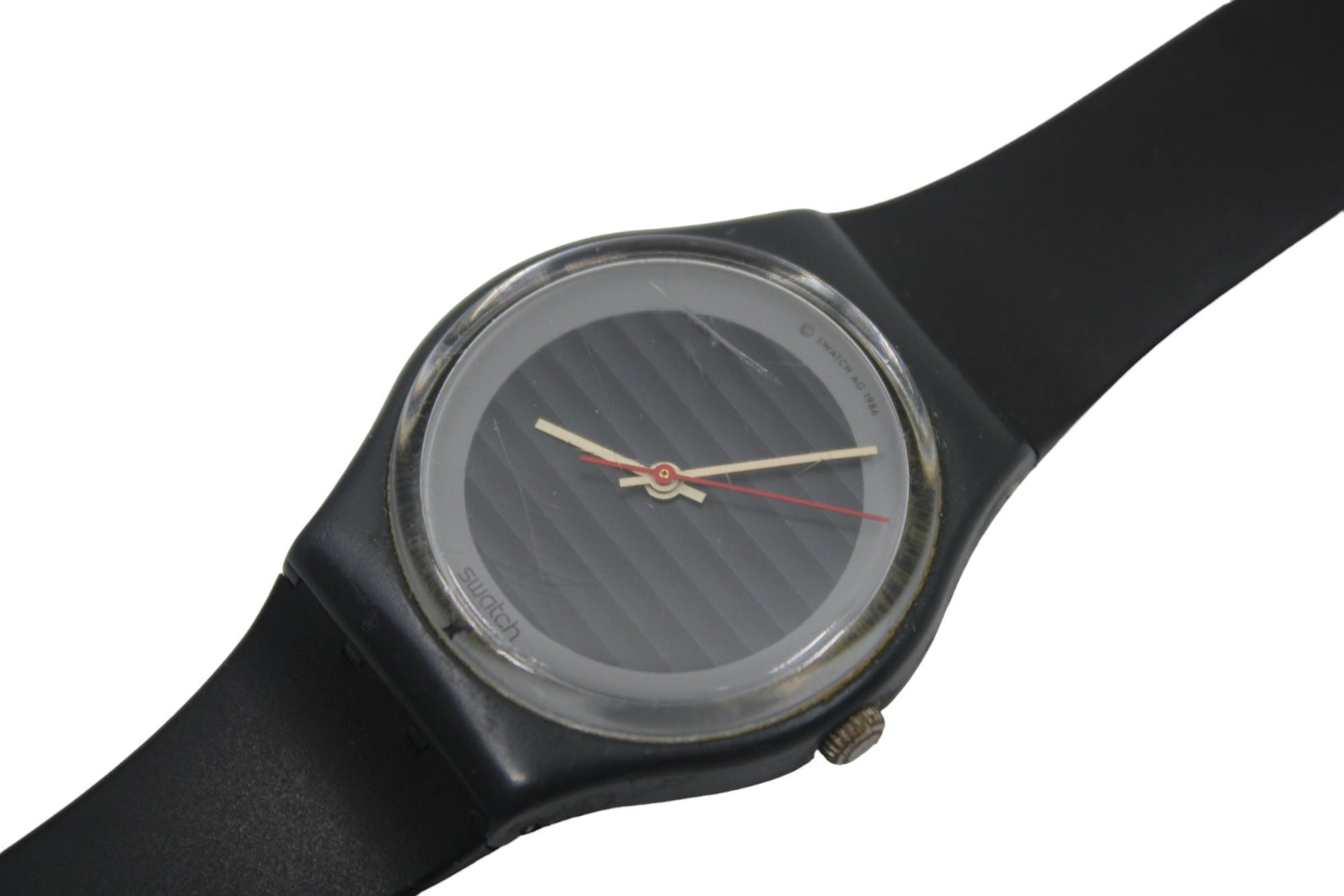 1987 Vintage Gents Swatch 'Silver Circle' GA105, Much used Condition, working 100% READ DESCRIPTION