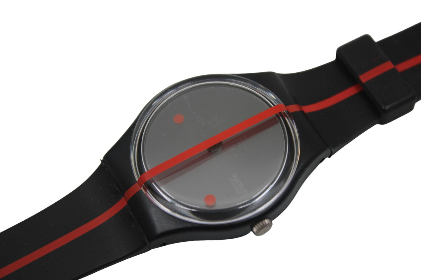 1991 Vintage Gents Swatch '360 Rosso Sur Blackout' GZ119, new old stock, never worn, working 100%, original strap