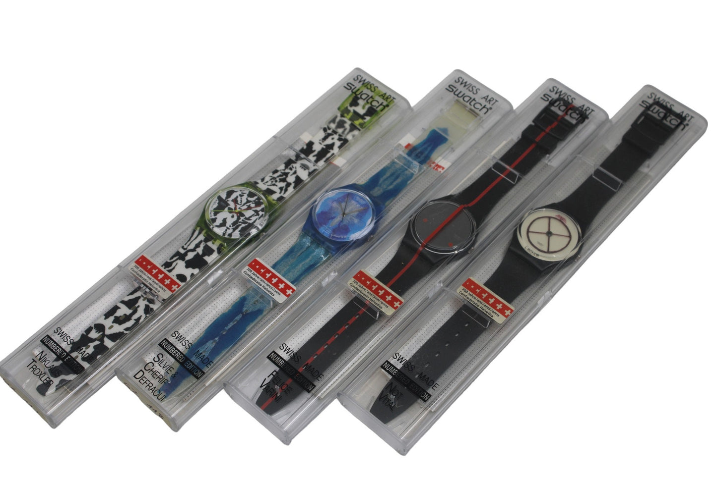 1991 Vintage Gents Swatch SET of 4, 700 yrs Switzerland, new old stock, never worn, working 100%, original strap