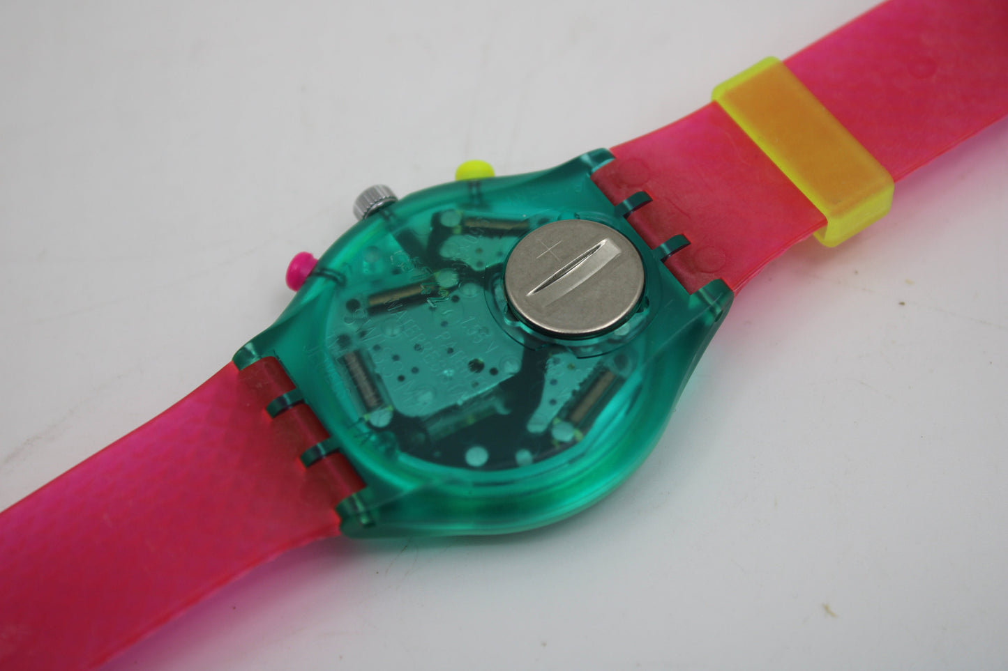 NEW, Unused 1991 Swatch Flash Arrow wristwatch, SCL100 Fluorescent Chronograph, Original Strap