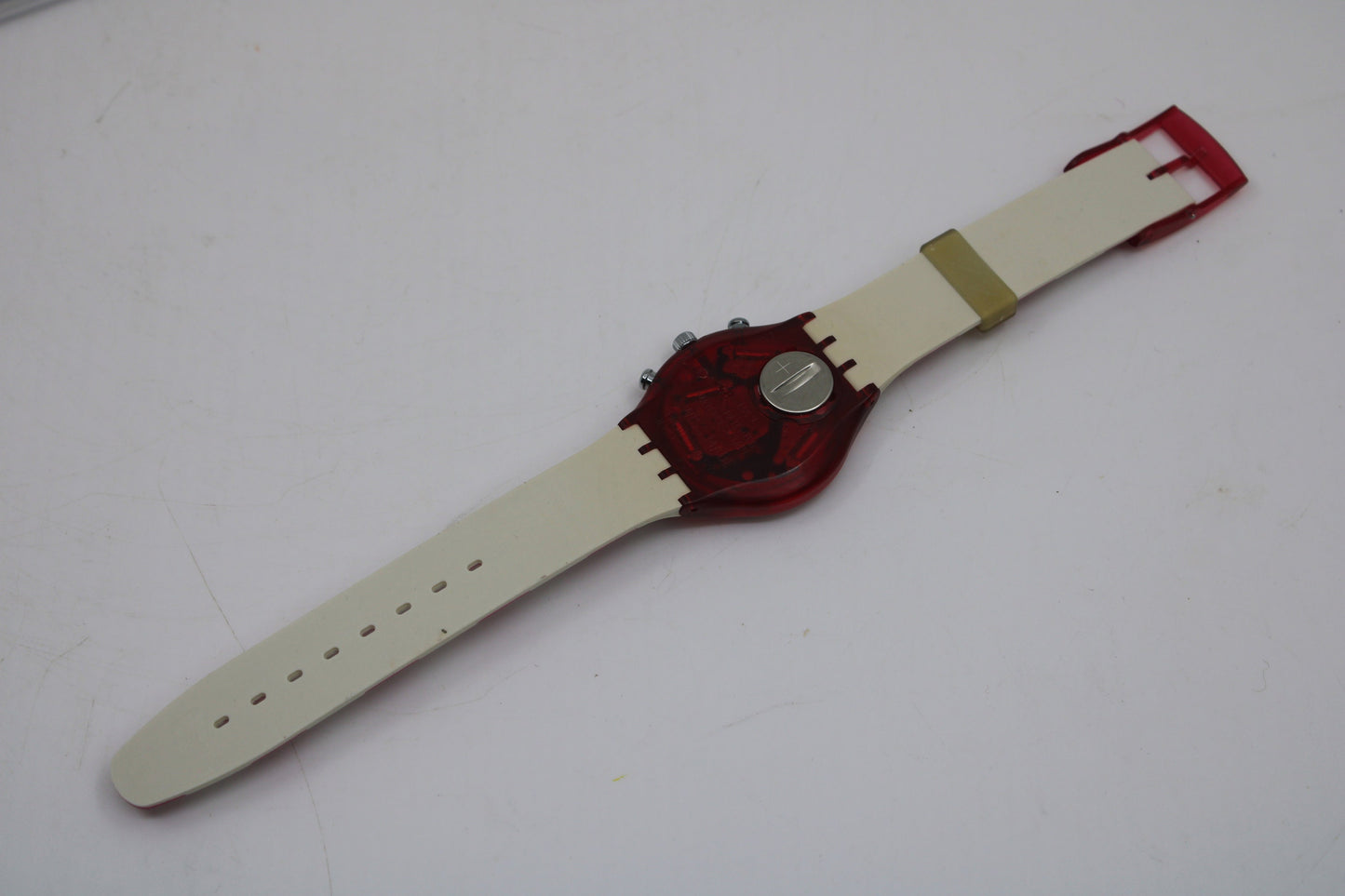 1991 'Navy Berry' vintage Gents Chrono Swatch SCR100, NEW OLD STOCK, Never Worn, with the original strap