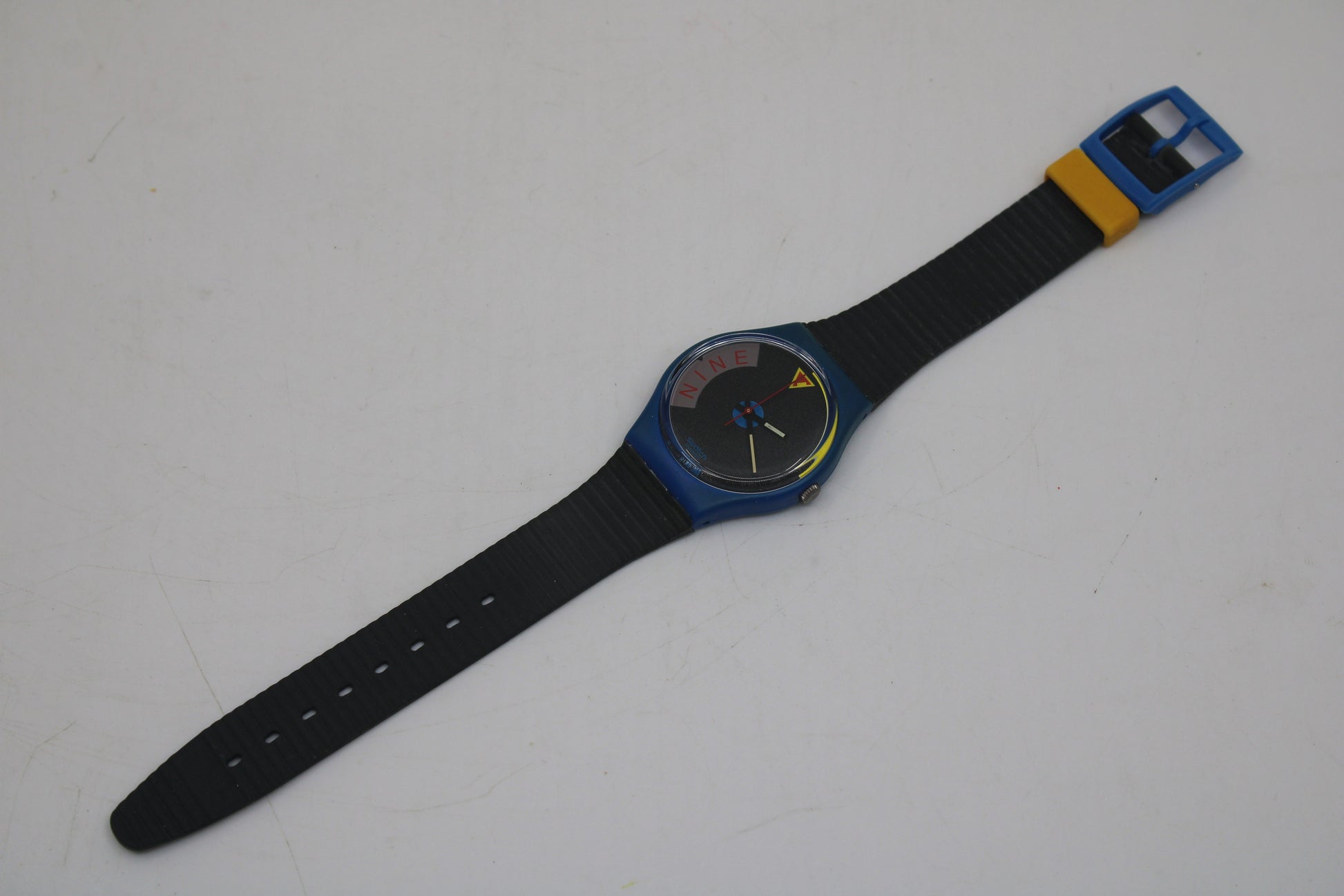 NEW OLD STOCK 1989 Vintage Gents Swatch 'Blue Jet' No Date G104, working 100% with the original strap