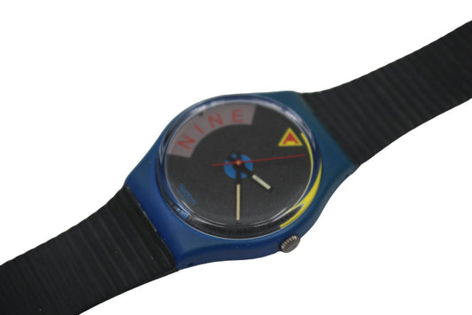 NEW OLD STOCK 1989 Vintage Gents Swatch 'Blue Jet' No Date G104, working 100% with the original strap