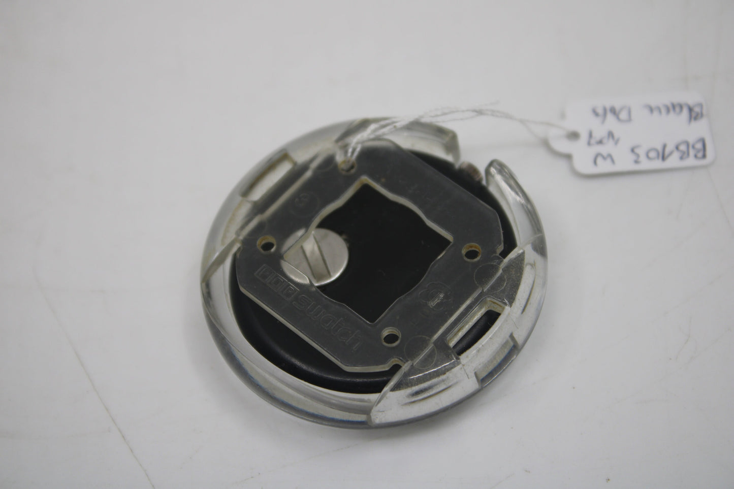 1987, Swatch, PopSwatch, 'Black Dots', BB103, nice, much used condition, NO strap, watch + ring only