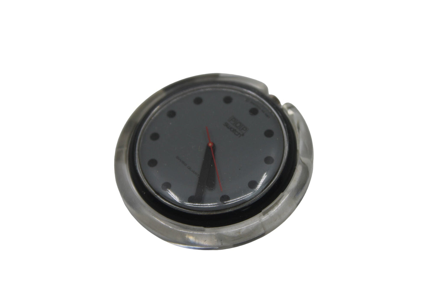 1987, Swatch, PopSwatch, 'Black Dots', BB103, nice, much used condition, NO strap, watch + ring only