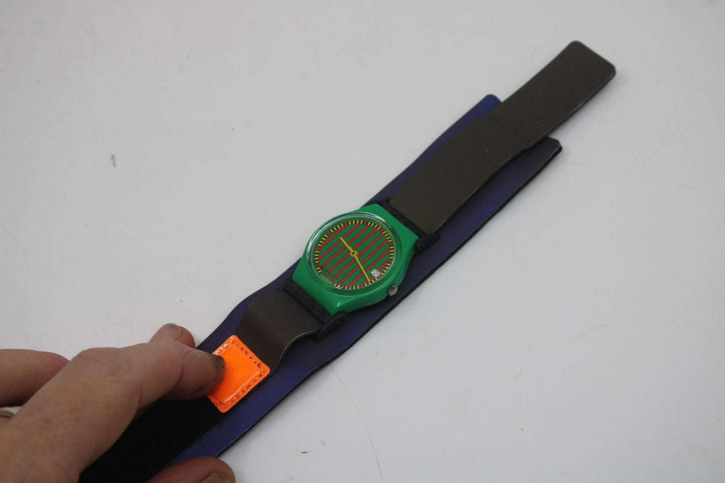 NEW OLD STOCK 17mm Swatch Hook & Loop strap, Blue and Black, SDM903