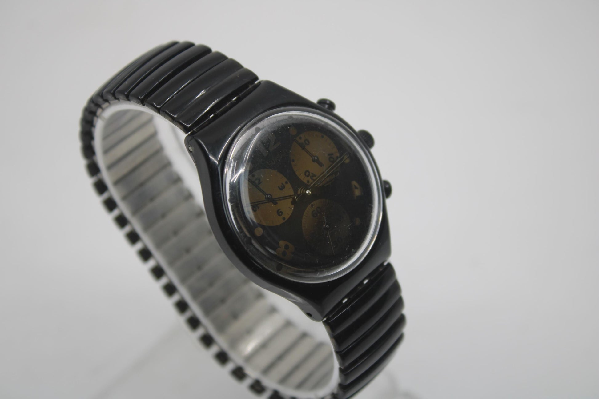 1993 'Moon Shadow' vintage Gents Chrono Swatch SCB110, in a nice, used Condition, clock working 100%