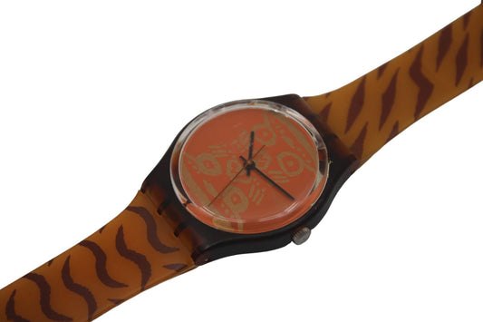 1993 Vintage Gents Swatch 'Skin Print' GF103, NEW Old STOCK, working 100% with CRACKED strap