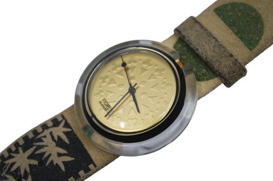 Vintage 1996 PMB104 Pop Swatch, Kishoo, NO box, 100% Working, Beige Strap, Golden Faceplate, very nice, used condition