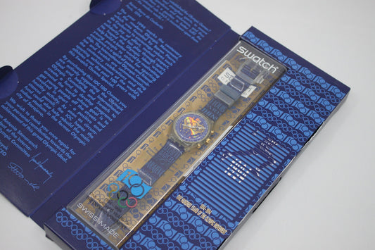 1994 'IOC101' vintage Gents Chrono Swatch SCZ101, NEW OLD STOCK, Never Used, Complete with Box, working 100%