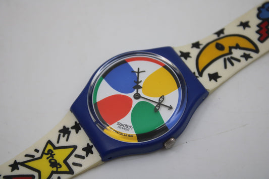 1993 Vintage Gents Swatch 'Space People' GN134, NEW OLD STOCK, Never Worn, working 100% with original strap