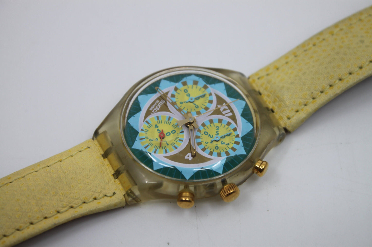 1993 'Lemon Breeze' vintage and early Gents Chrono Swatch SCK106, Good, Used Condition, WITH the original strap