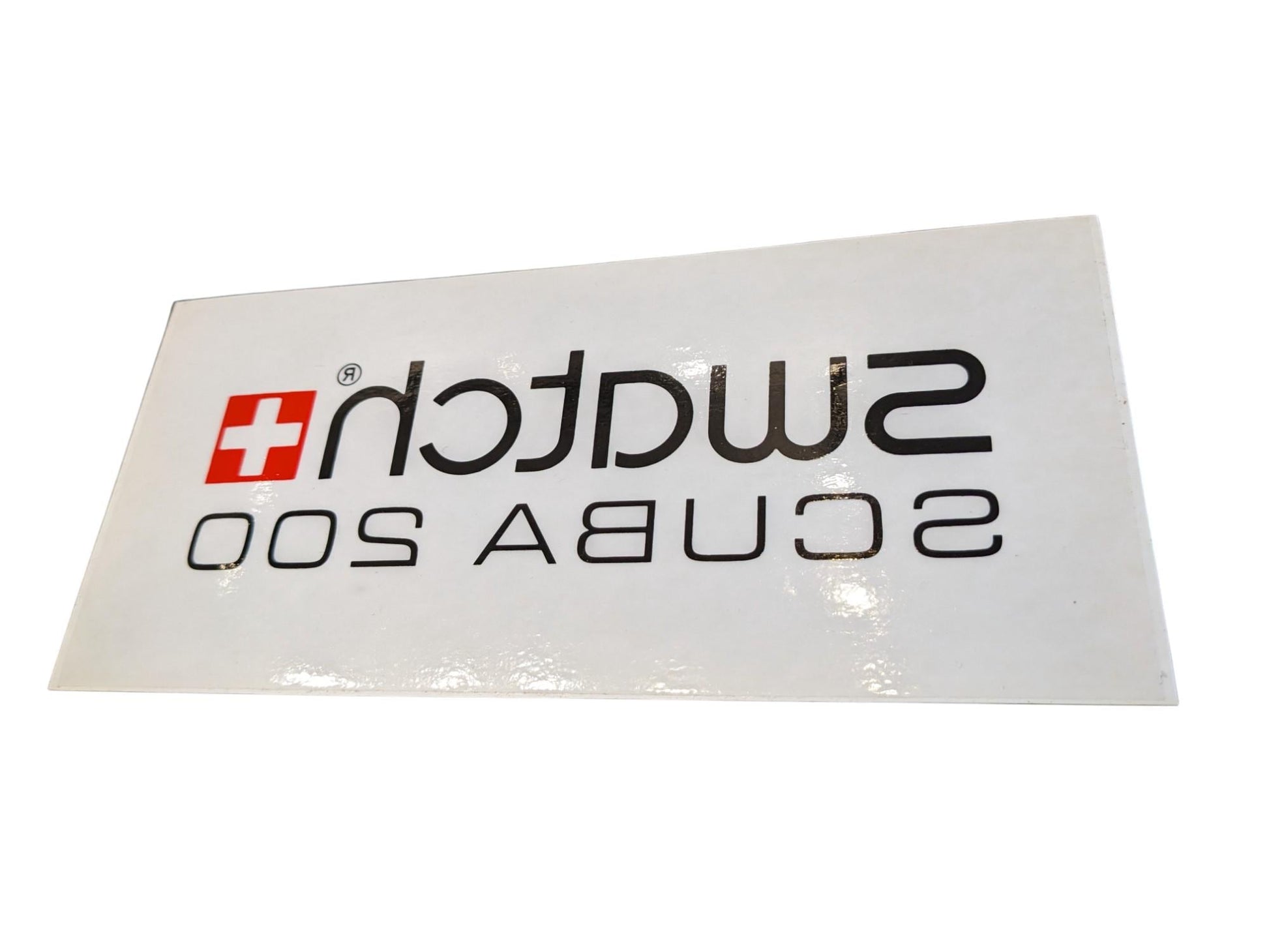 Swatch Vintage Mirrored Transparent Scuba 200 Window Sticker, original and unused 80s, 90s