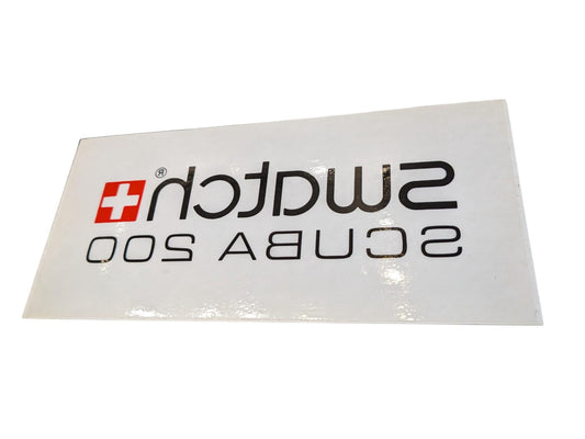Swatch Vintage Mirrored Transparent Scuba 200 Window Sticker, original and unused 80s, 90s