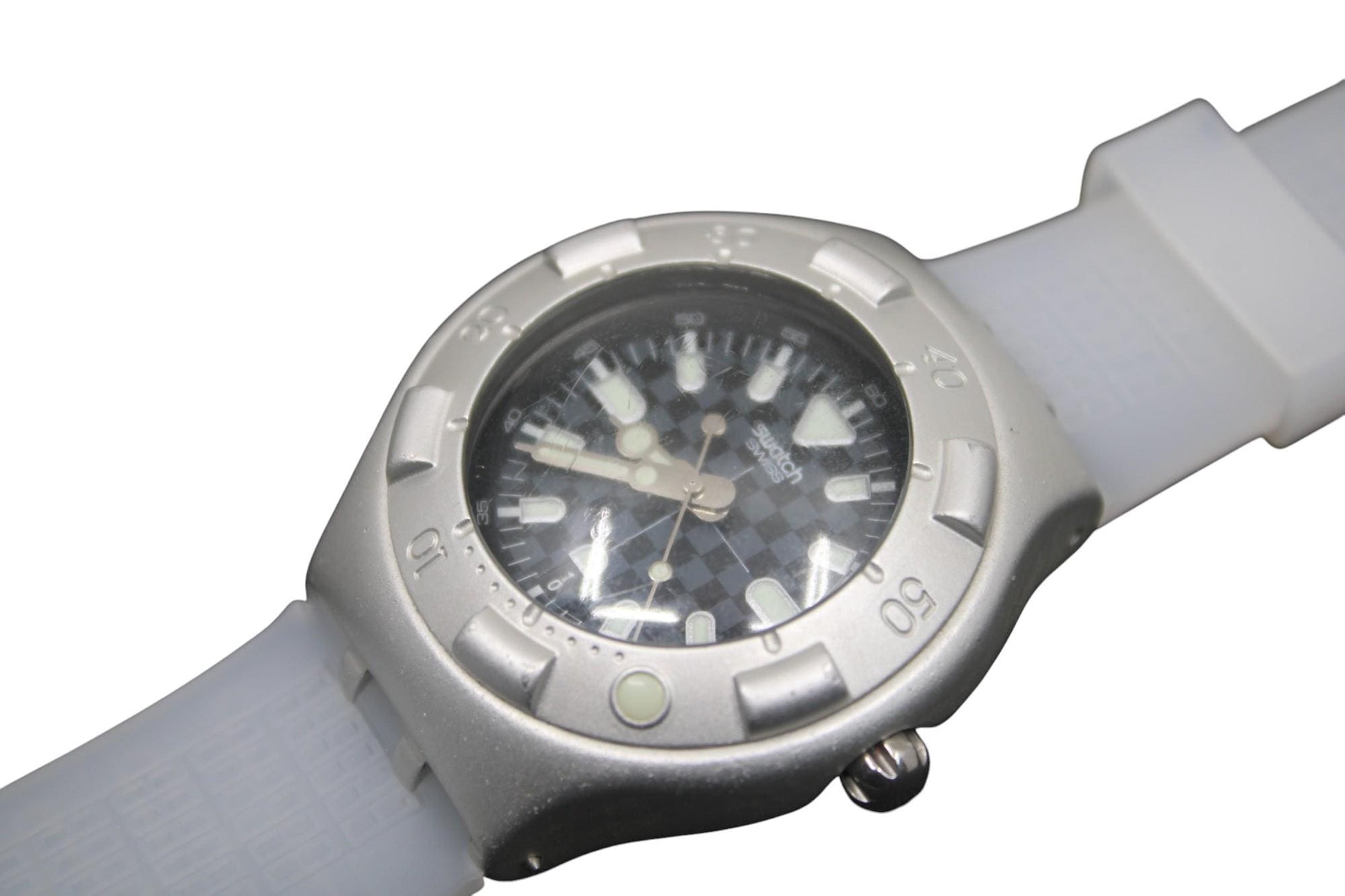 yds4001 obscured vortex irony scuba 200 vintage swatch watch