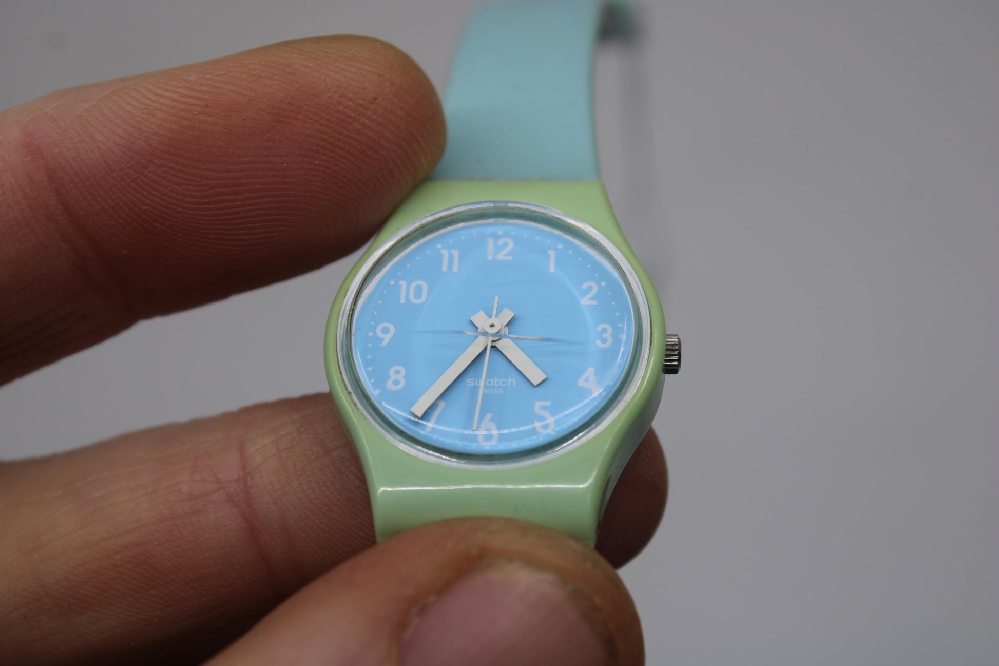 Soft Sky Vintage ladies Swatch, LS111, NO box, working 100%, original strap, CRACKED crystal