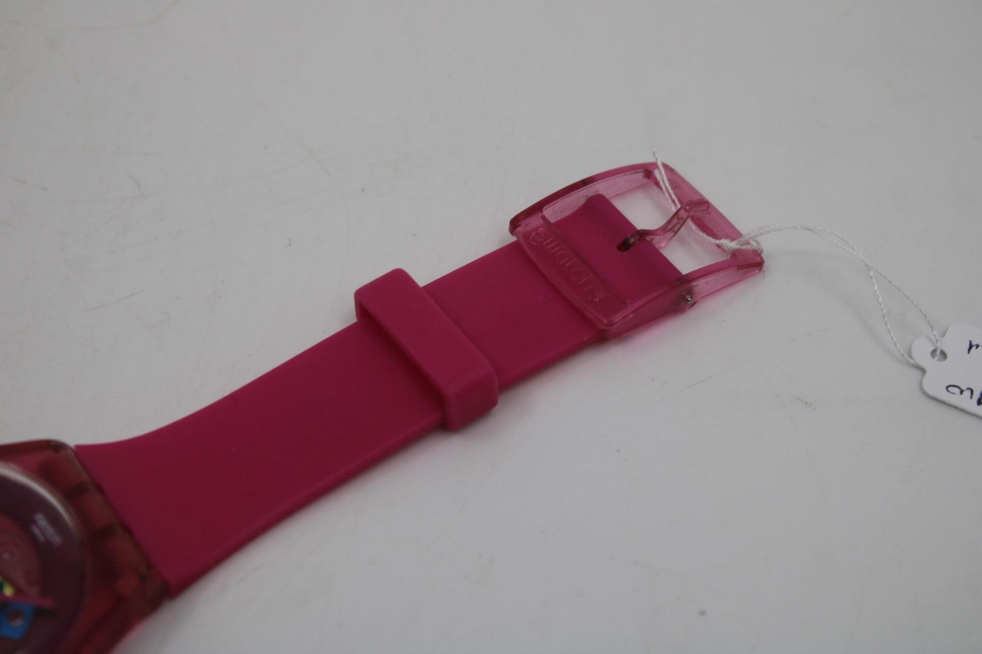 Vintage New Gents Swatch 'Pink Lacquered' SUOP100, in nice, used condition, working 100% with the original strap