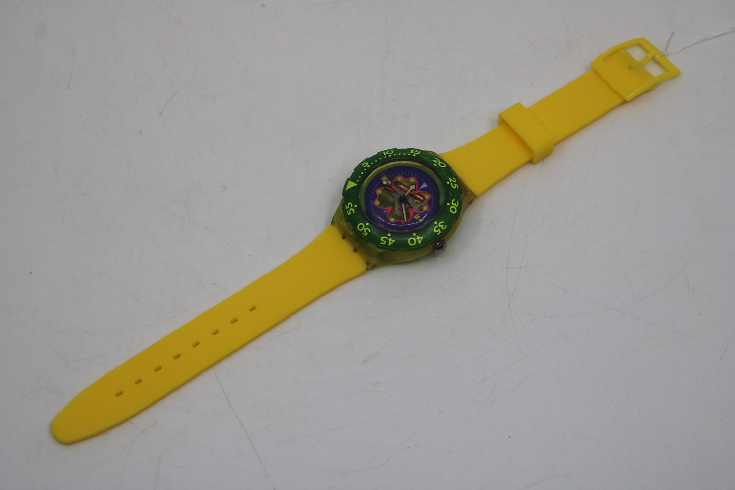 1993 Scuba SDJ101 'Bay Breeze', vintage Swatch, much used condition, working 100%, NON-ORIGINAL strap