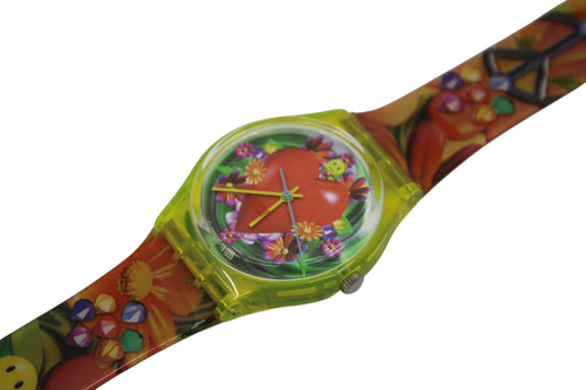 1995 Vintage Swatch watch 'Love, Peace & Happiness', GJ118, working 100% NEW OLD STOCK, with original strap
