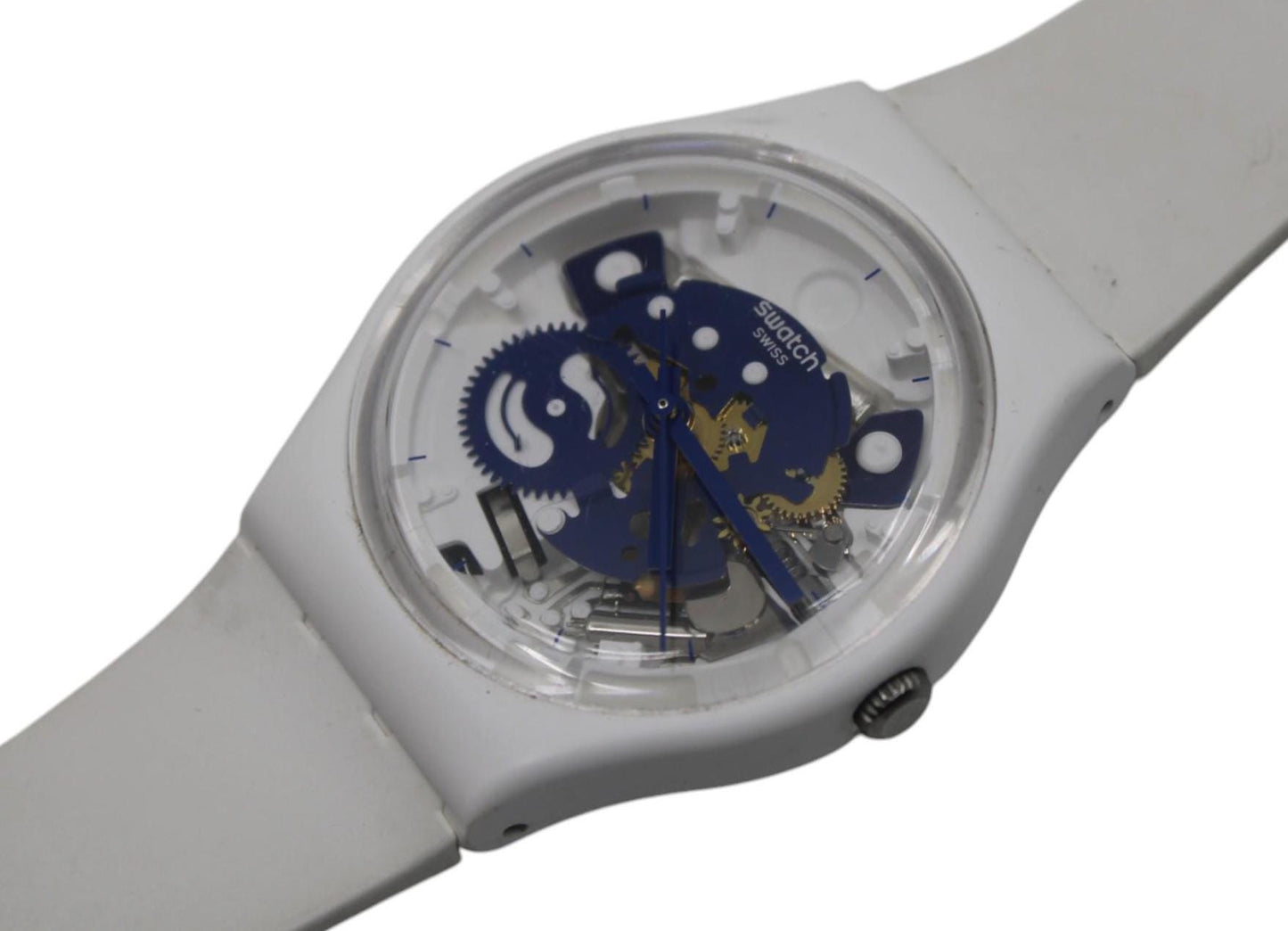 Vintage 34mm Gents Swatch watch, called the Time to Blue, model number SO31W103