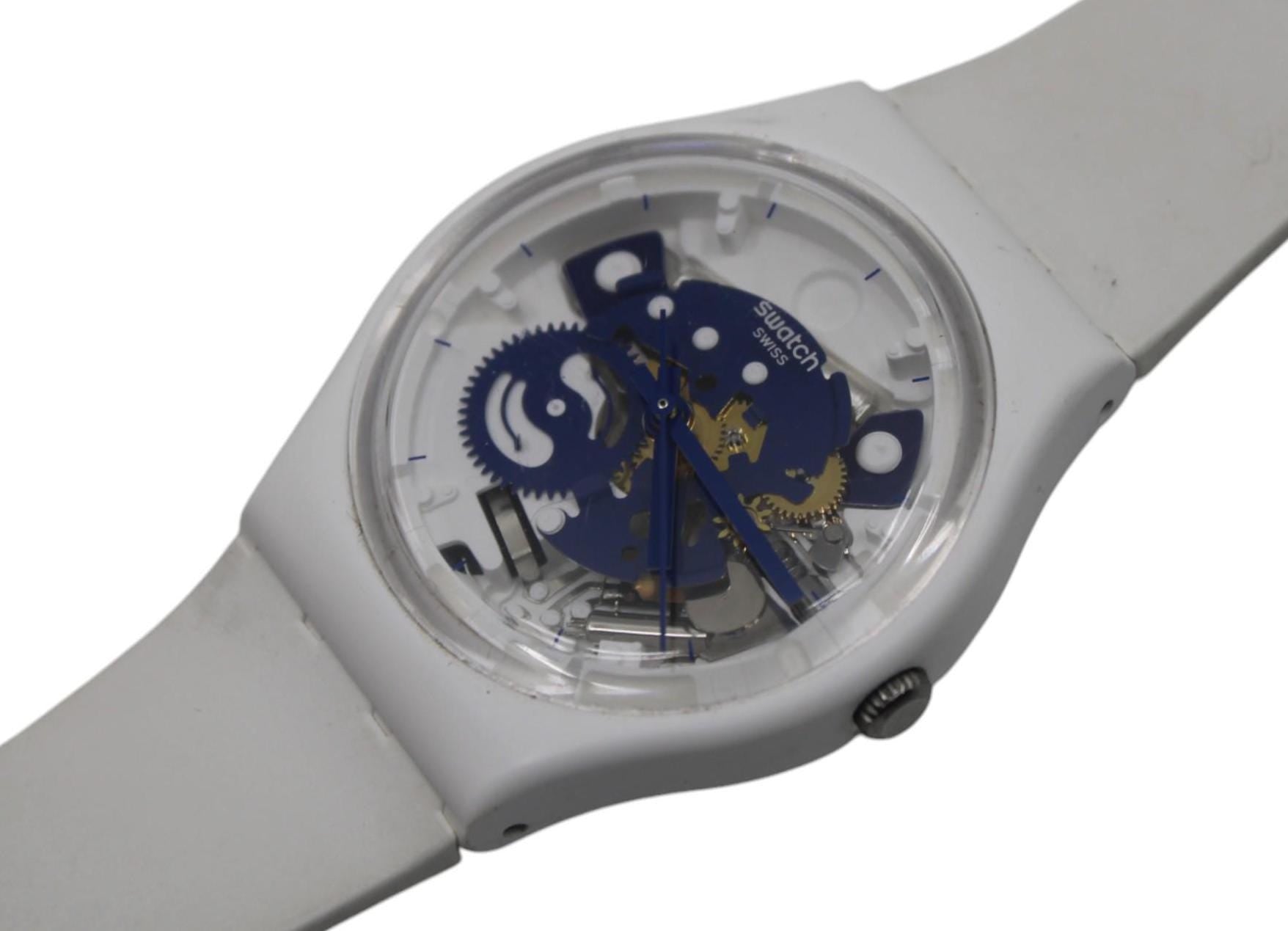 Vintage 34mm Gents Swatch watch, called the Time to Blue, model number SO31W103