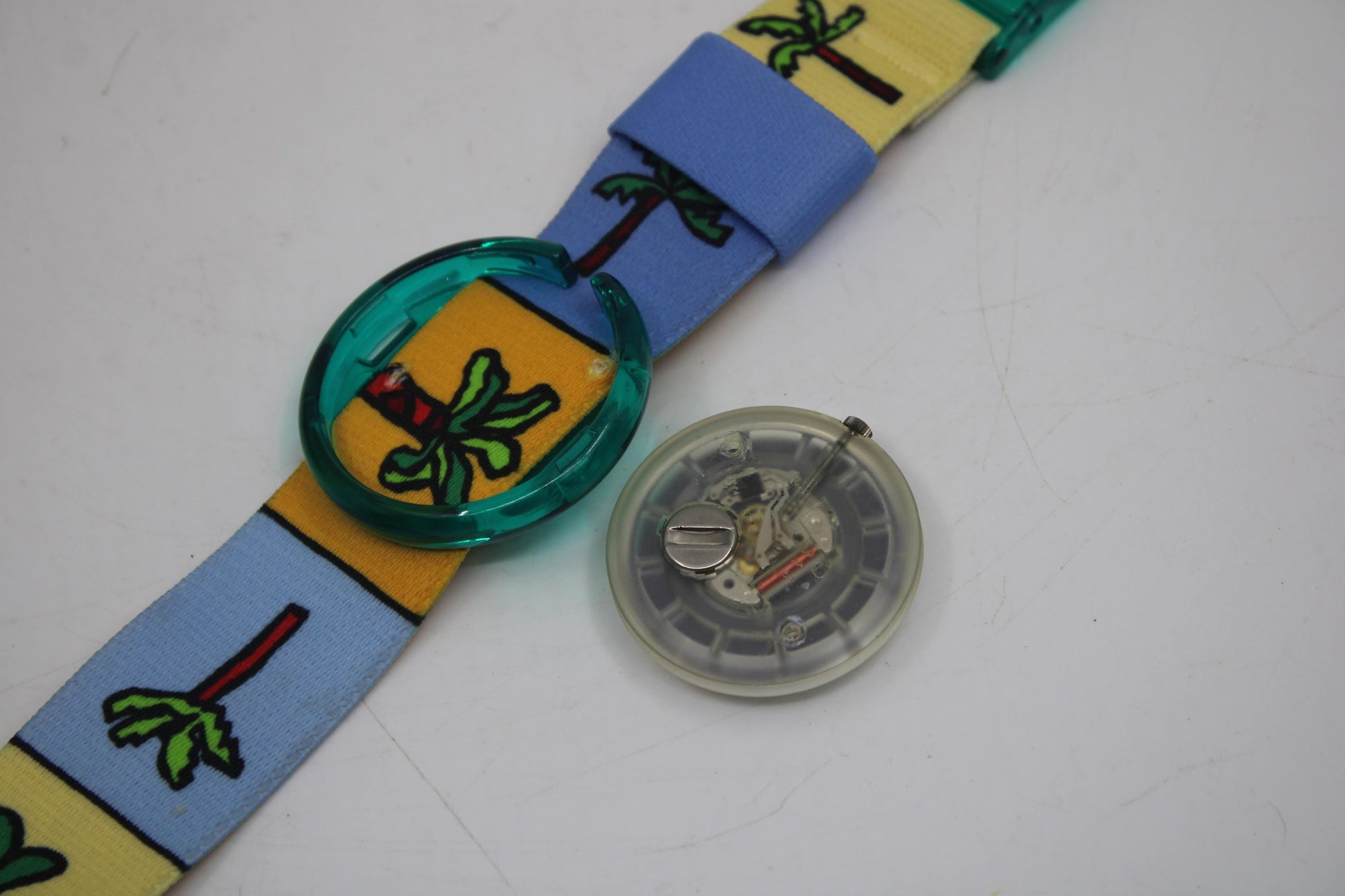 1993, Swatch, PopSwatch, 'Palmtree', PWK187, With strap and With popring, working 100%, BRANDNEW, Never Worn, Shop Dummy, Read description