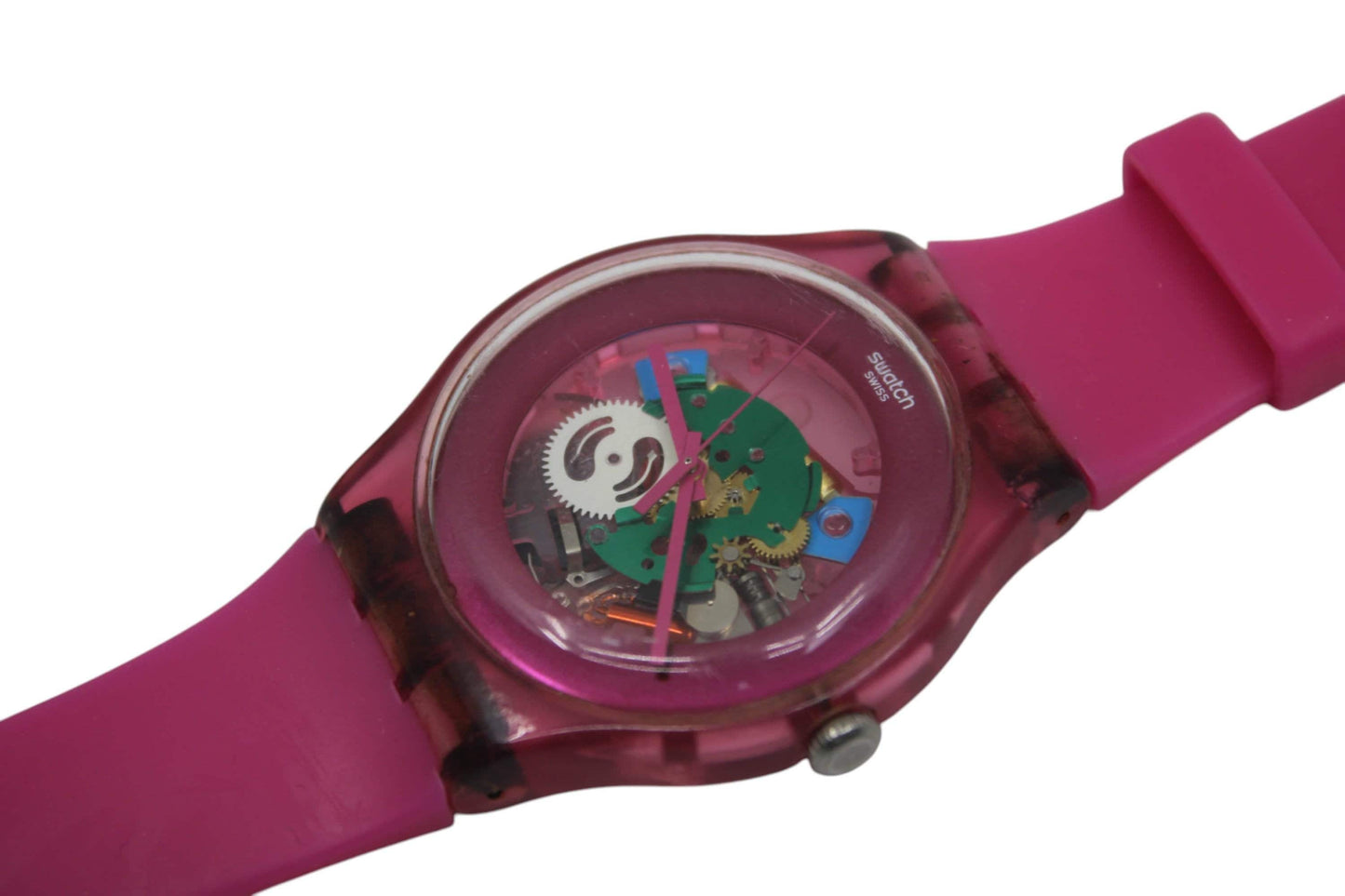 Vintage New Gents Swatch 'Pink Lacquered' SUOP100, in good condition, working 100% with the original strap