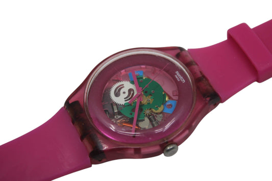 Vintage New Gents Swatch 'Pink Lacquered' SUOP100, in good condition, working 100% with the original strap