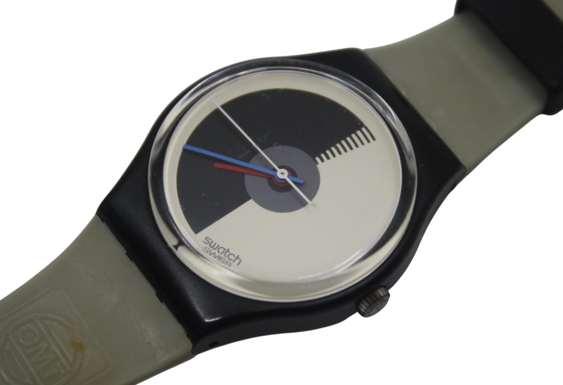 Vintage 1986 34mm Swatch watch called Mezza Luna, model number GB107