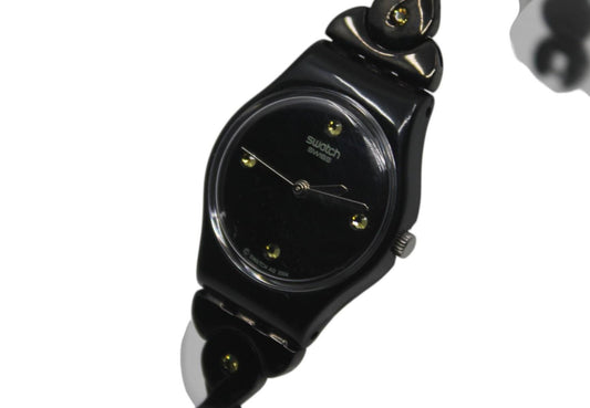 Ladies 25mm Swatch watch, called Noir Tresse, model number LB162G