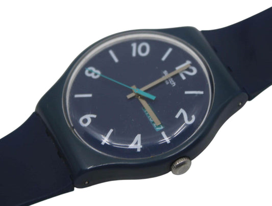 Vintage 41mm Swatch watch called the backup blue, model number SUON705