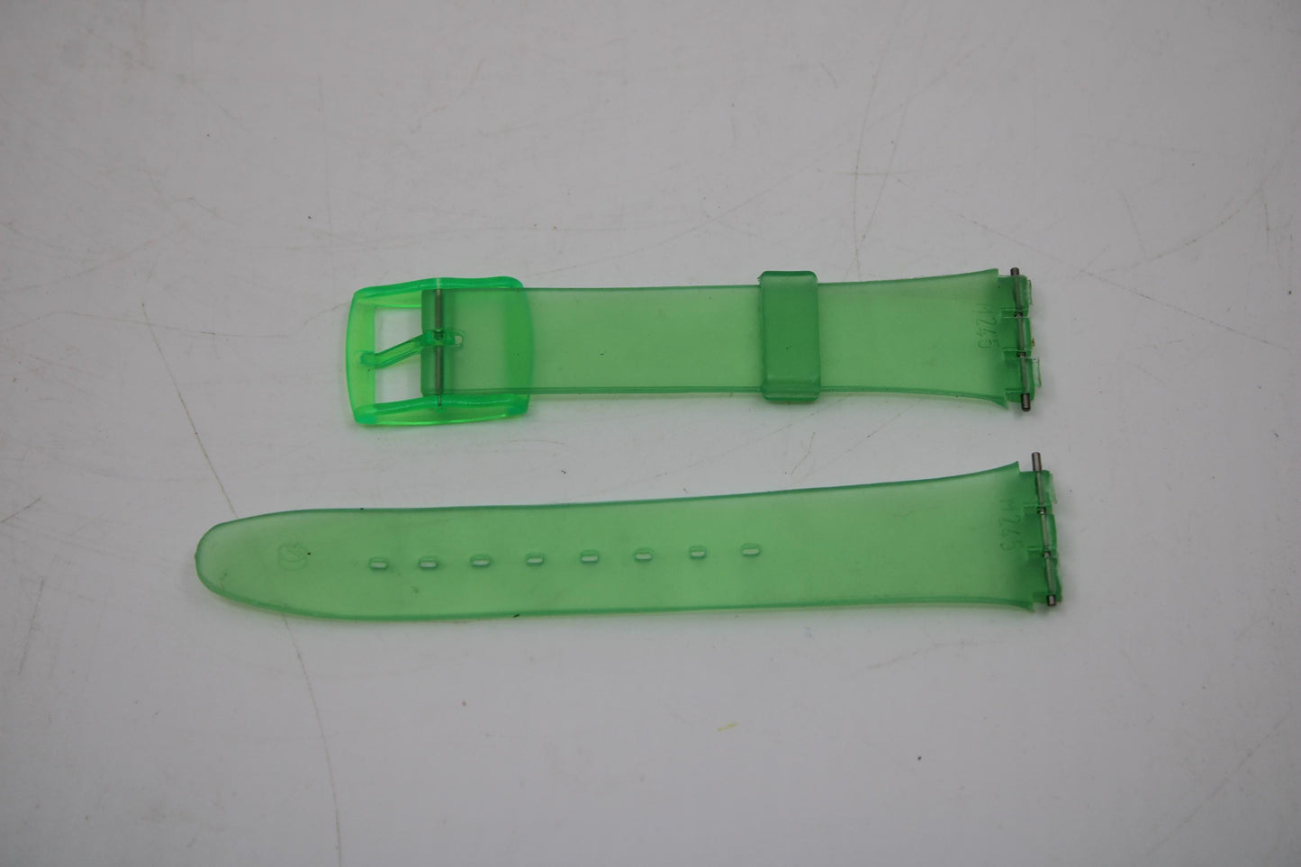 17mm non-original Gents Swatch strap, light green translucent, pins included
