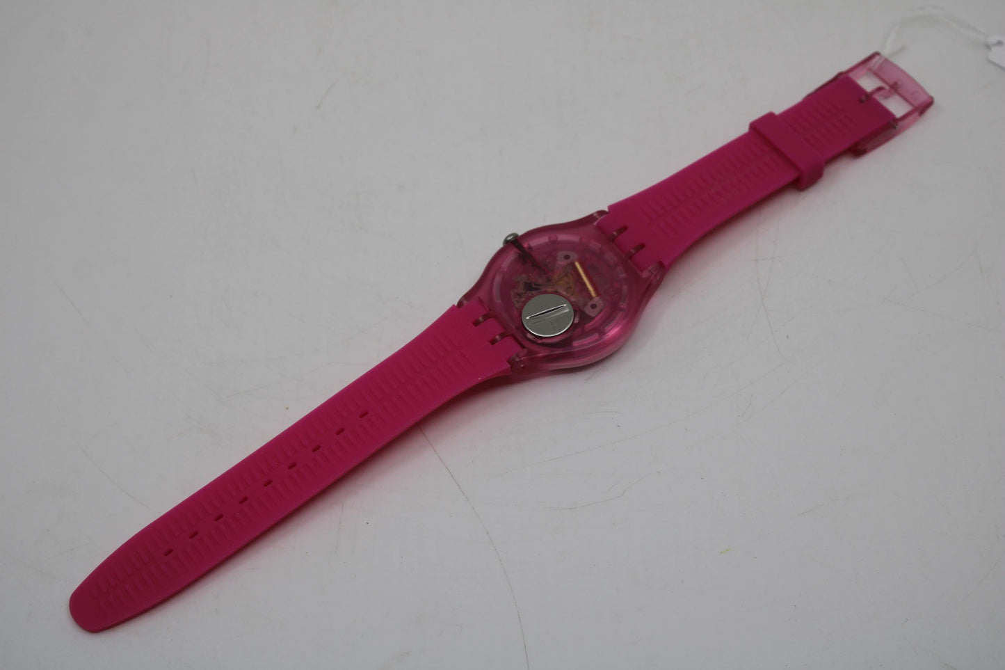 Vintage New Gents Swatch 'Pink Lacquered' SUOP100, in MINT condition, working 100% with the original strap