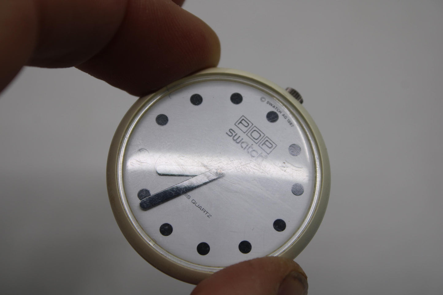 1986 PopSwatch, 'Snowflake', BW001, NO strap and NO popring, working 100%, VERY nice condition