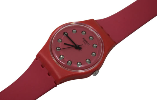 Vintage Ladies Swatch, with a 25mm case called the Too Sun, model number LP134 with an extra long strap which wraps around your wrist twice.