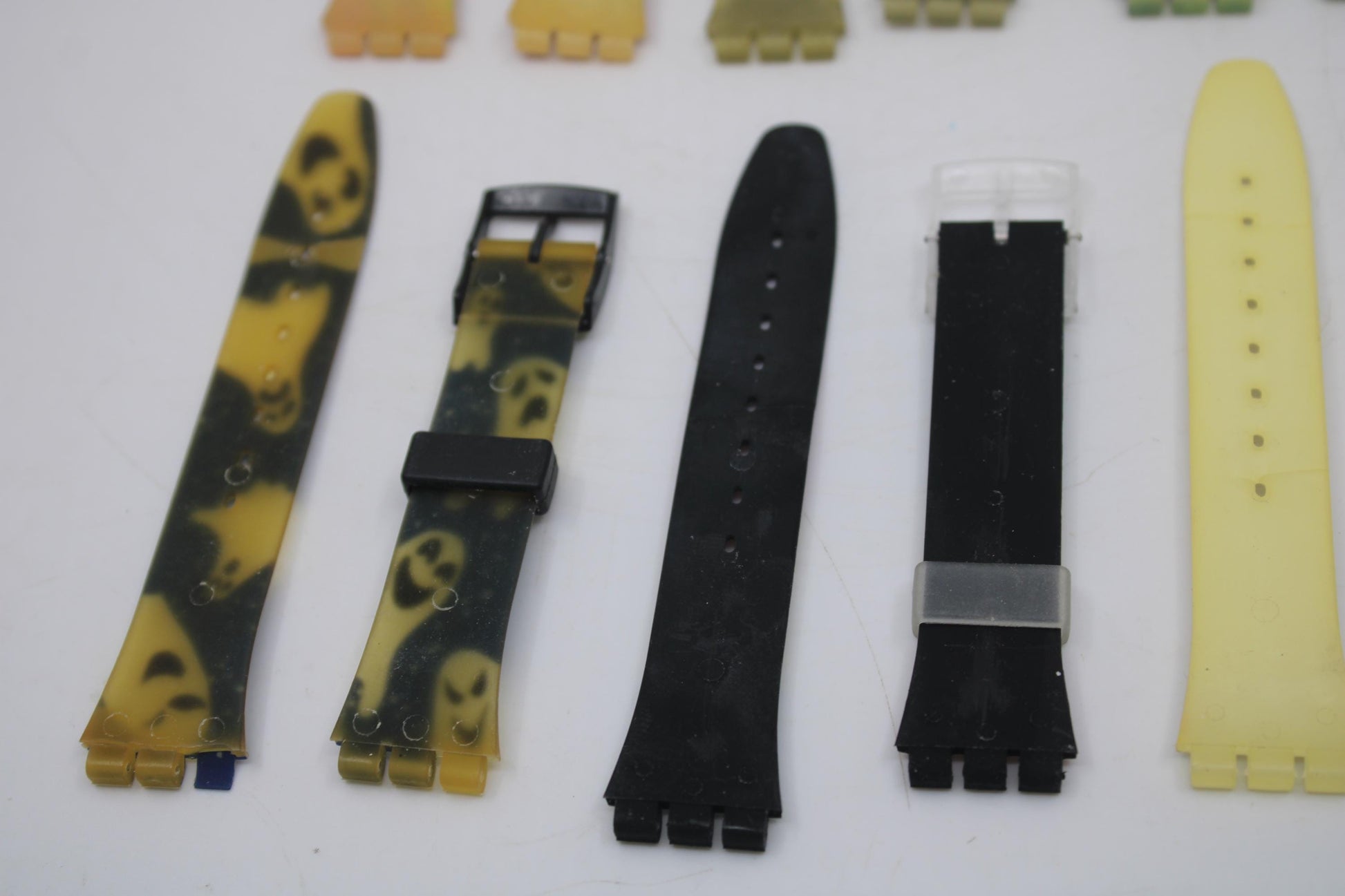 Vintage 17mm Swatch straps, original, unused and cracked, unwearable, for display purposes only