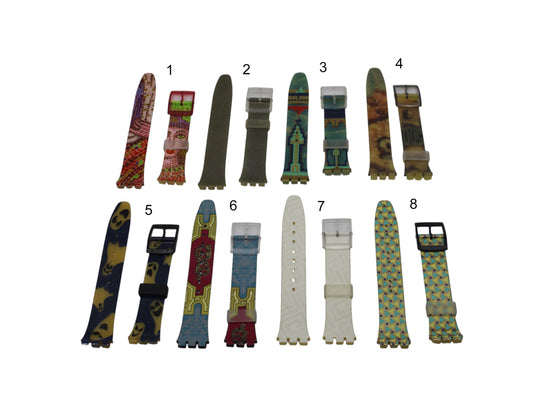 Vintage 17mm Swatch straps, original, unused and cracked, unwearable, for display purposes only