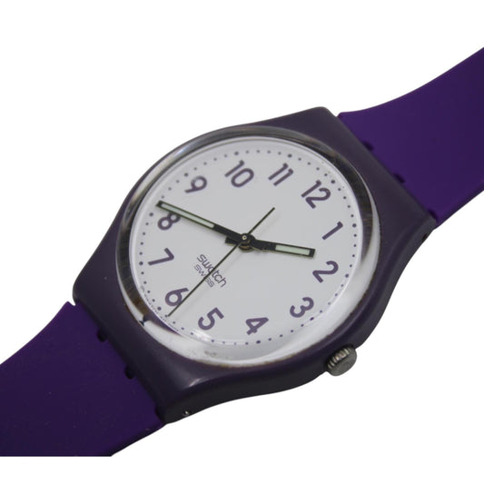 17mm Gents Swatch, 'Purple and White', GV122, in perfect working order, Nice Used Condition