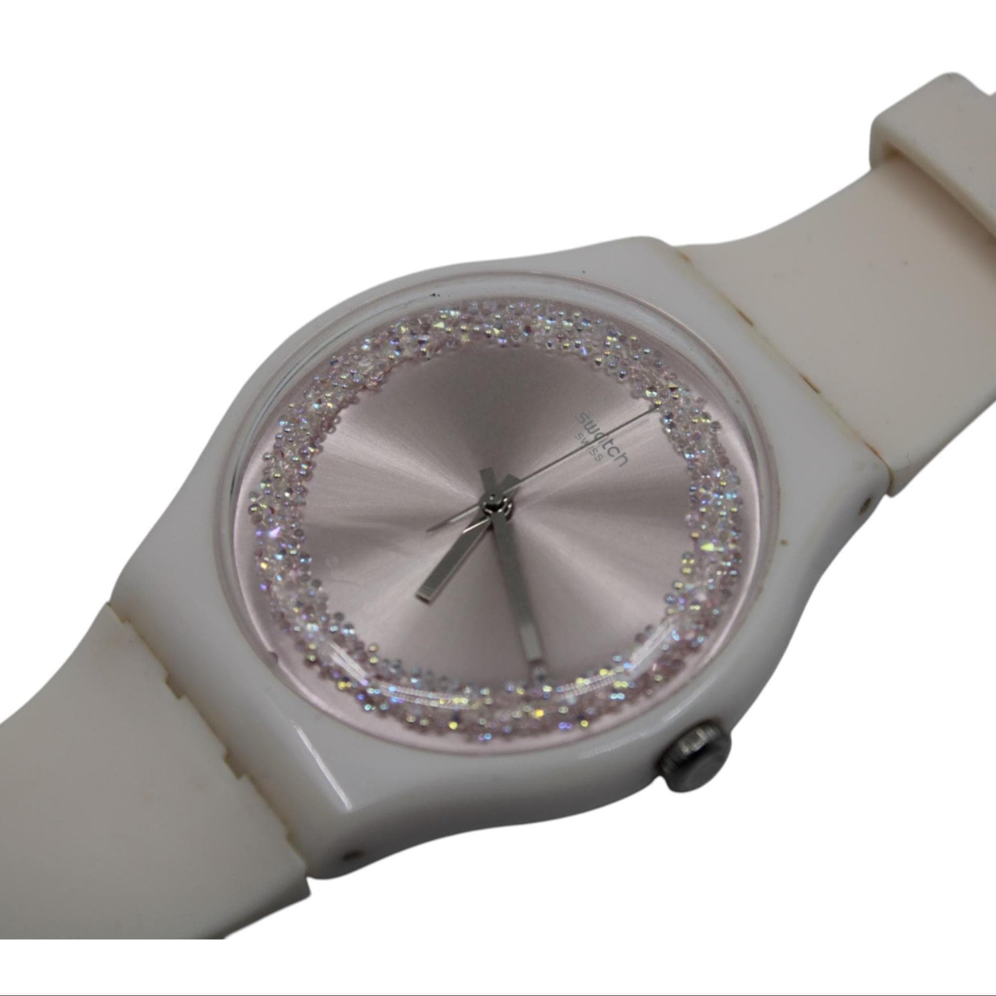 Vintage New Gents 41mm Swatch 'Pink Sparkles' SUOP110, in good condition, working fine with the original strap